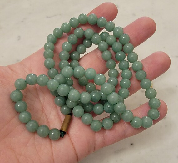 ANTIQUE Green Aventurine Beaded 30" Long Old Chin… - image 6