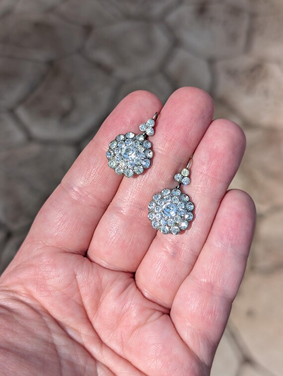 ANTIQUE Solid Silver w Gold Hooks Victorian Paste… - image 2