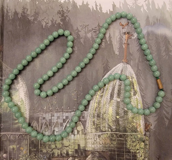ANTIQUE Green Aventurine Beaded 30" Long Old Chin… - image 2