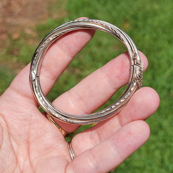 VINTAGE Sterling Silver Twist Twisted Bangle Hing… - image 1