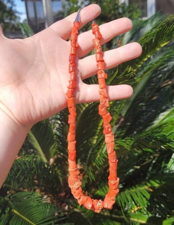 VINTAGE Huge Heavy Coral Necklace Raw Beads Natura