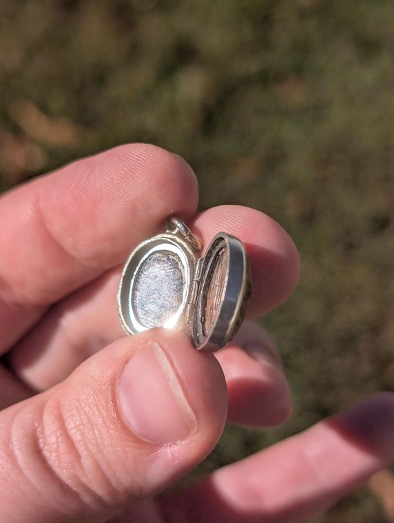 ANTIQUE Solid Sterling Silver Stone Egg Locket: A… - image 2