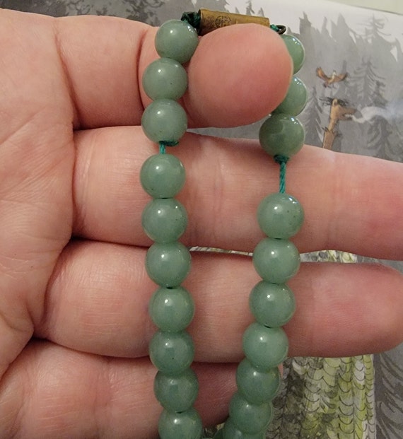 ANTIQUE Green Aventurine Beaded 30" Long Old Chin… - image 7
