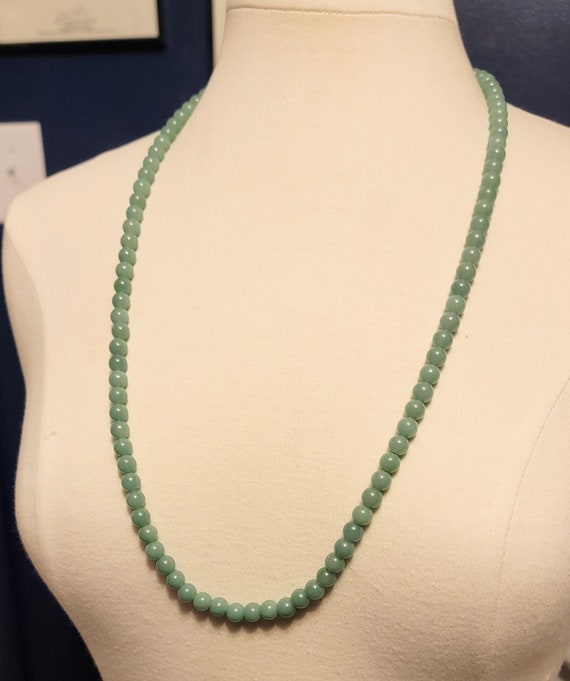 ANTIQUE Green Aventurine Beaded 30" Long Old Chin… - image 3