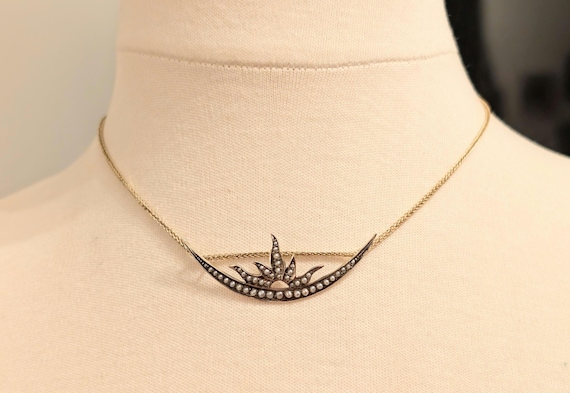 ANTIQUE 14k 3g Solid Gold Celestial Crescent Moon… - image 6