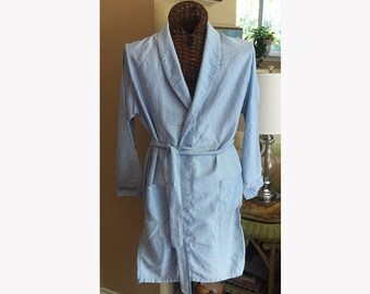 Vintage 90s Robe with Tie Belt Light Blue with White Dots Forsyth Carriage Club Collection Unisex Bathrobe