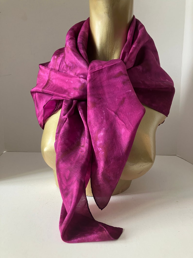 Vintage 80s Silk Hand Dyed Large Square Scarf Magenta 35 image 6