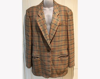 Vintage 80s Armani Jacket Womens Size 44 Emporio Armani Lined Blazer Earthy Colours / Checked