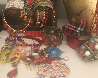 Lot of Costume Jewelry Bracelets, Bangles, Cuffs, Earrings Bright Colours Junk Jewelry for Wear, Play or Upcycle