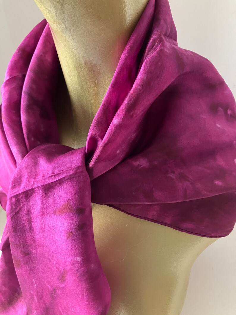 Vintage 80s Silk Hand Dyed Large Square Scarf Magenta 35 image 5