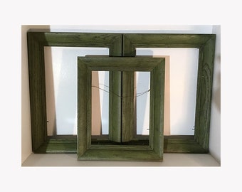 Vintage Oak Picture Frames Green Stain 2 Frames are 8 1/2 by 12 and 1 is  7 1/2 by 9 1/2