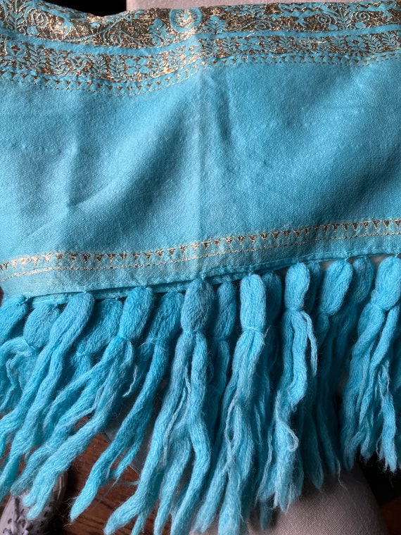 Vintage Samuli Wrap Scarf Silk and Wool Turquoise… - image 2