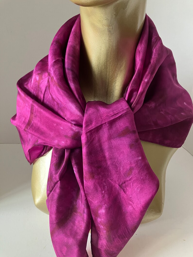 Vintage 80s Silk Hand Dyed Large Square Scarf Magenta 35 image 7