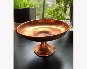 Vintage Copper Pedestal Bowl - Home Decor - Patina - 7" Wide by 4" Tall