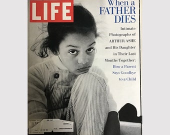 Vintage 90s Life Magazine November 1993 Arthur Ashe and Daughter Vintage Ads /Del Monte / Steven Spielberg / Polaroid