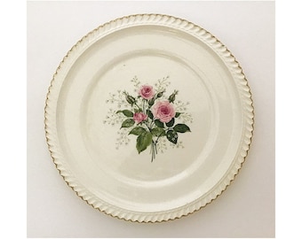 Vintage Harkerware Rose Spray 10" Plate with Gadroon Rim and Gold Edge Shabby Chic