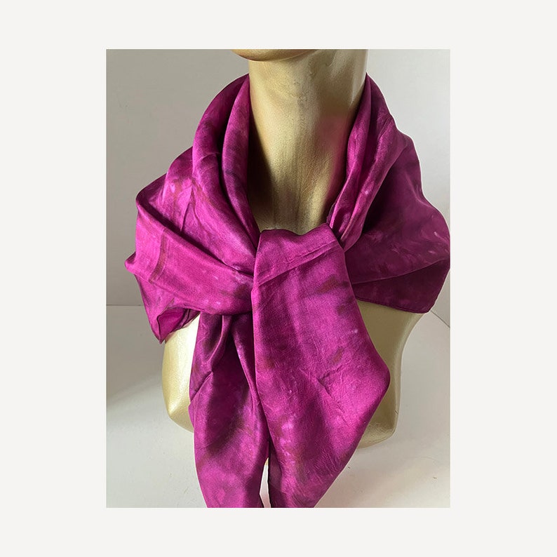 Vintage 80s Silk Hand Dyed Large Square Scarf Magenta 35 image 1