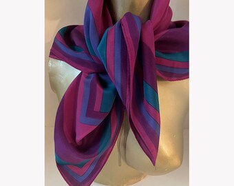 Vintage 80s Large Silk Scarf Magenta Purple Green Blue Liz Claiborne 30"