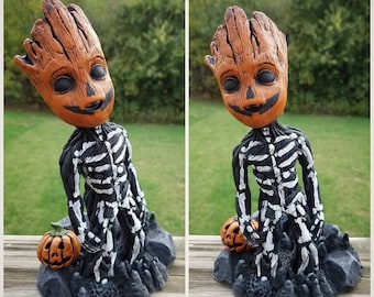 Baby Groot Jack-o-Lantern Sculpture: Halloween Decor, 9.5" Resin Figurine