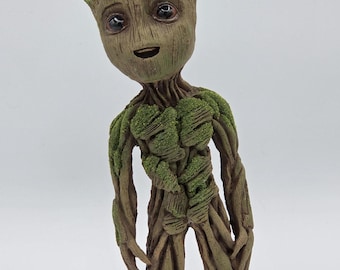 Handmade Baby Groot Sculpture: 9" Resin Statue