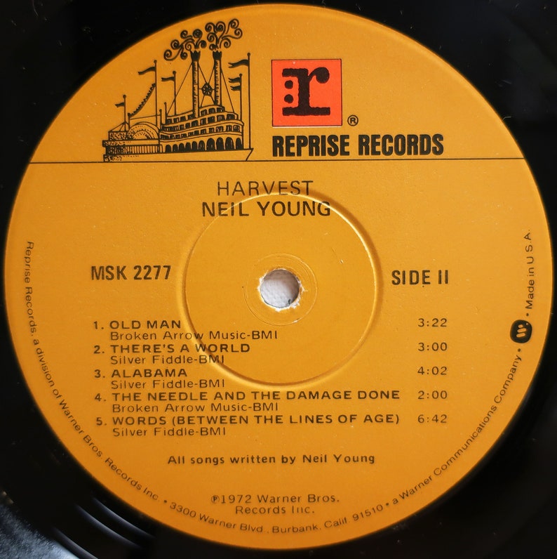 Rare 1978 Neil Young Harvest Reprise Records Vintage U.S. Early Vinyl ...