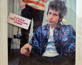 Seltene Vintage-Schallplatte von Bob Dylan – Highway 61 Revisited, 1965, Columbia Records, Original US Mono, Erstpressung auf Vinyl, mit Werbeaufkleber, rotem Label und Maschinenstempel.