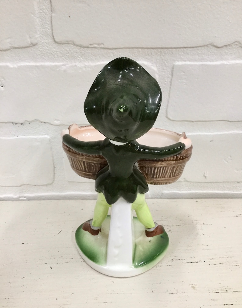 Vintage Enesco Japan Elf Pixie Holding Basket Planter Holiday