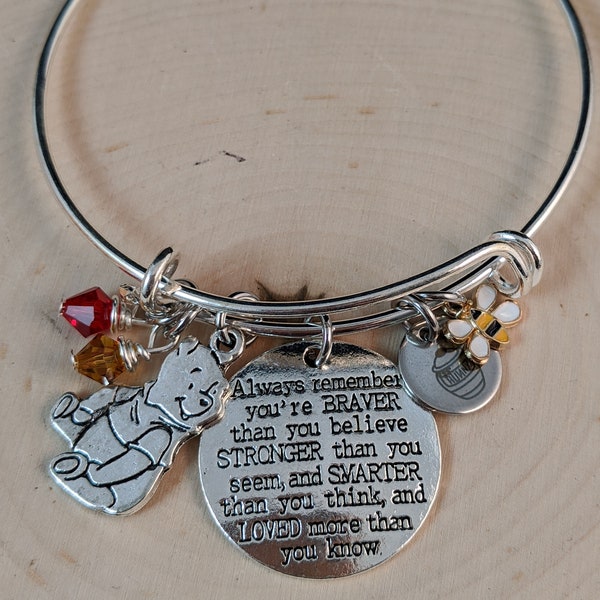 Inspired by"Classic Winnie the Pooh"You are braver than you believe..Disney bracelet,Disney gift,bee,winnie the pooh,winnie bracelet,jewelry