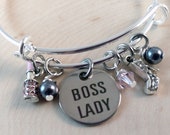 Bracelet quot Boss Lady quot . Charm Bracelet, Lipstick,High Heel, Pearls,Crystals,Expandable Bracelet, Bangle Bracelet