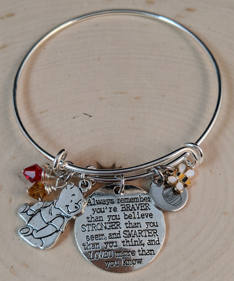 Inspired by'Classic Winnie the Pooh'You are braver than you believe..Disney bracelet,Disney gift,bee,winnie the pooh,winnie bracelet,jewelry 