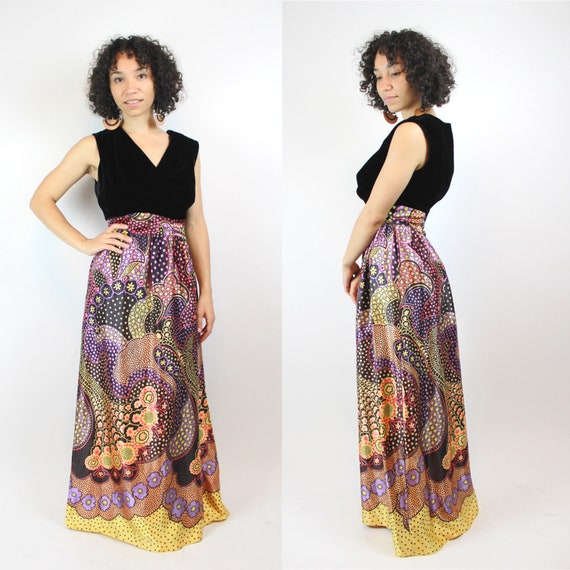 Vintage 1960s Psychedelic Print Satin Skirt Party… - image 1