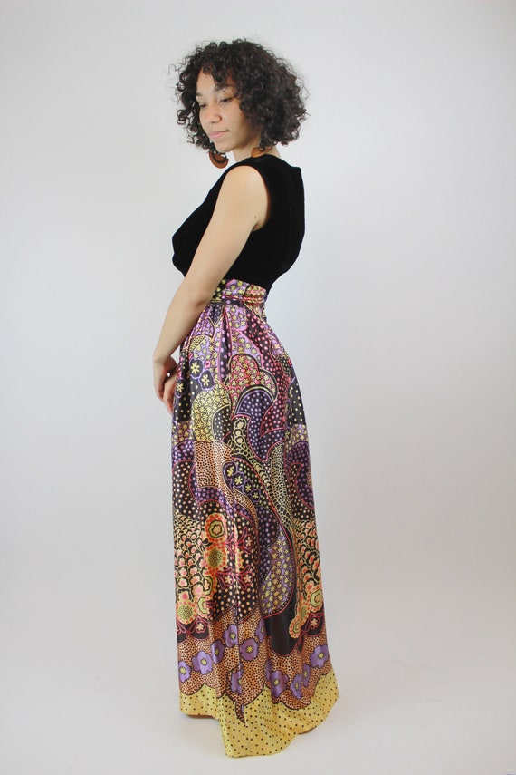 Vintage 1960s Psychedelic Print Satin Skirt Party… - image 3