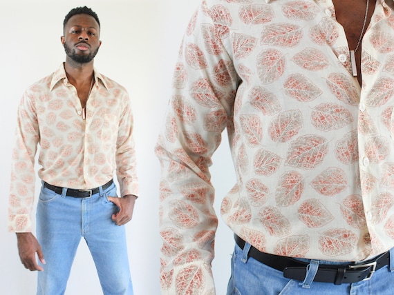 Vintage 70s Mens Groovy Long Sleeve Button Down /