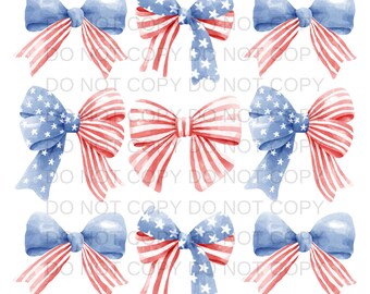 Patriotic Coquette Bows Independence Day 4th of July PNG Preppy Design - Sublimation Design Download - Digital Design - Sublimation