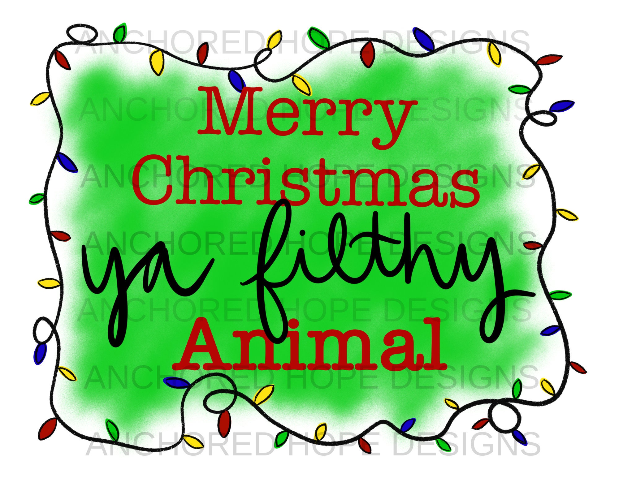 Merry Christmas Ya Filthy Animal String Lights Hand Drawn Etsy