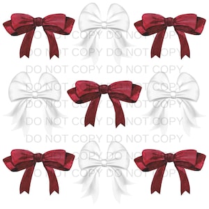 Coquette Maroon Red and White Team Color Bows PNG Preppy Design - Sublimation Design Download - Digital Design - Sublimation