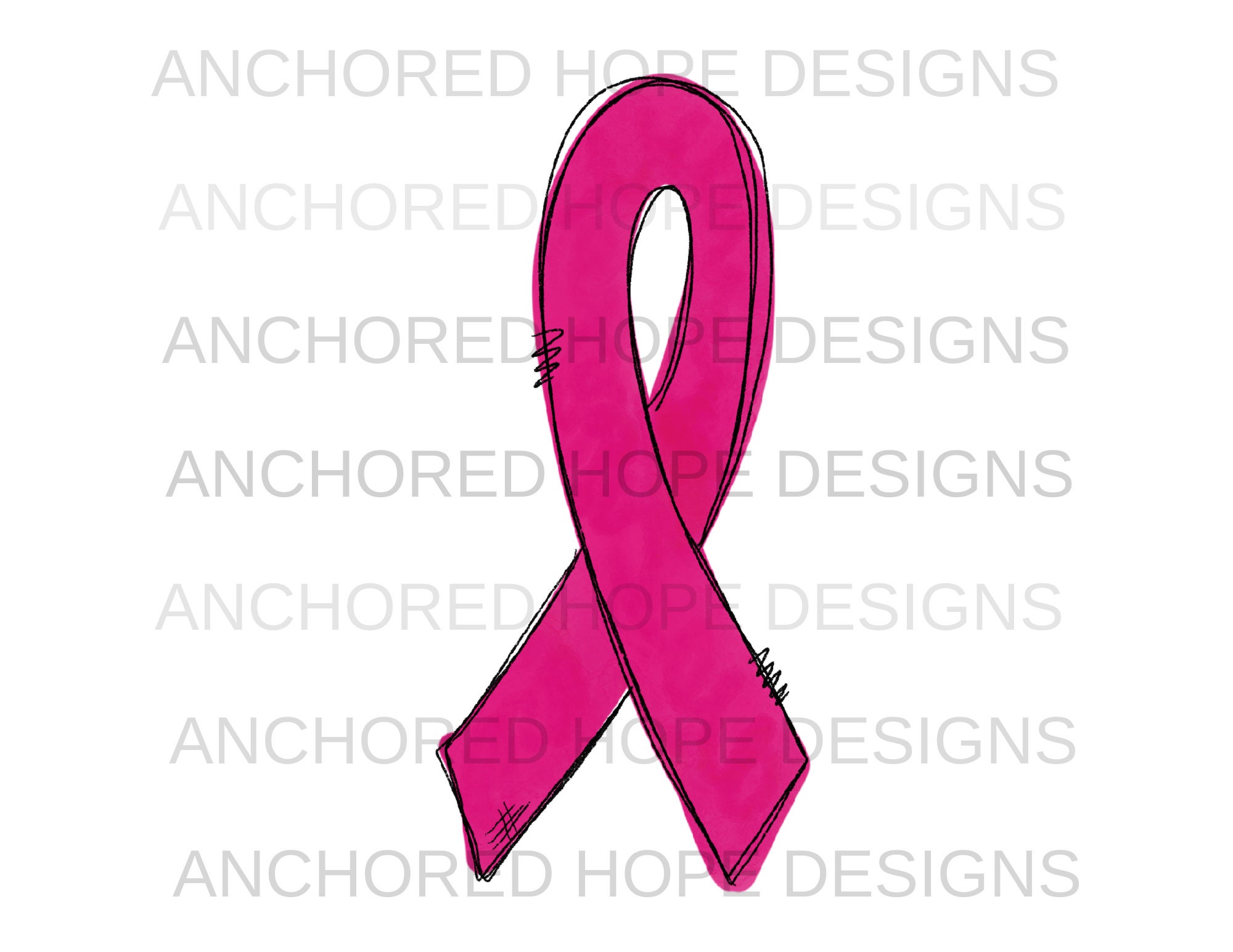 Pink Ribbon Doodle Breast Cancer Awareness PNG Hand Drawn Hand Lettered