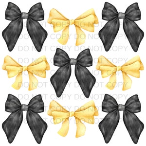 Coquette Black and Yellow Gold Team Color Bows PNG Preppy Design - Sublimation Design Download - Digital Design - Sublimation