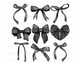 Coquette Black Bow Bows PNG Preppy Design - Sublimation Design Download - Digital Design - Sublimation