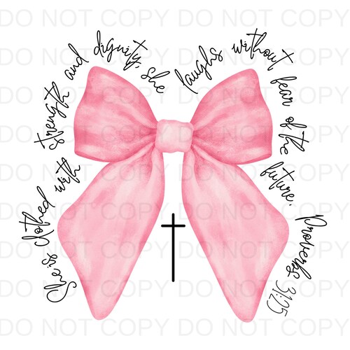 Proverbes Elle est vêtue de force Coquette noeud rose foncé PNG Preppy Design - Téléchargement de conception de sublimation - Conception numérique - Sublimation