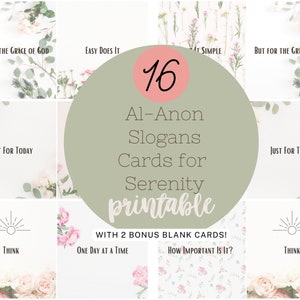 Al-Anon AA Slogans Wiederherstellungskarten | Tägliche Inspirierende Karten | Florale Achtsamkeit Praxis Zitate | Gelassenheit Geschenk PDF PNG Printable