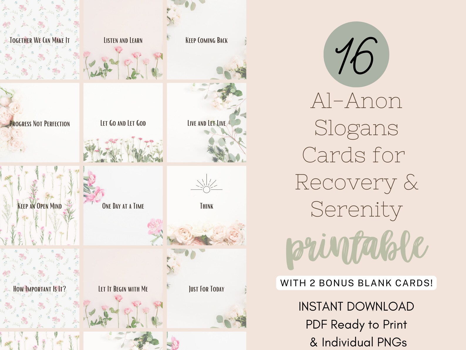 Al-anon AA Slogans Recovery Cards | Daily Inspirational Cards | Floral ...