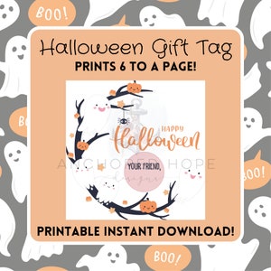 Halloween Gift Tag Printable Square PDF Favor Tags Treat Tags Spooky Kids School Download Digital Ghosts Pumpkins Happy Halloween