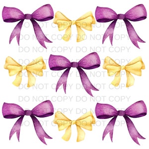 Coquette Purple and Yellow Gold Team Color Bows PNG Preppy Design - Sublimation Design Download - Digital Design - Sublimation