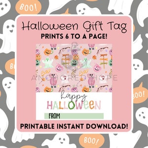 Halloween Gift Tag Printable Square PDF Favor Tags Treat Tags Spooky Kids School Download Digital Pink