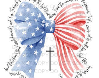 Patriotic Coquette Bow God Bless America Lyrics Independence Day 4th of July PNG Preppy Design - Sublimation Digital Design Download