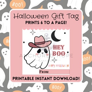 Halloween Gift Tag Printable Square PDF Favor Tags Treat Tags Spooky Kids School Download Digital Pink