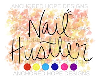 Nail Hustler Orange Gelb Hintergrund Farbe Nagel Streifen Inspiriert PNG Handgezeichnet - Sublimation Design Download - Digital Design