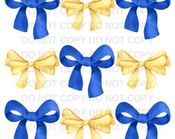 Coquette Royal Blue and Yellow Gold Team Color Bows PNG Preppy Design - Sublimation Design Download - Digital Design - Sublimation