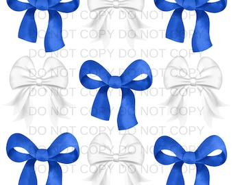 Coquette Royal Blue and White Team Color Bows PNG Preppy Design - Sublimation Design Download - Digital Design - Sublimation